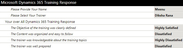 Microsoft dynamics 365 trainning response